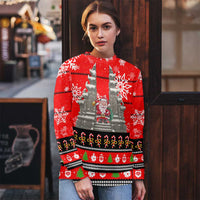 Indonesia Christmas Ugly Christmas Sweater with Santa Temple Snowflakes and Red Candy Cane Pattern - Wonder Print Shop