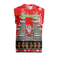 Indonesia Christmas Knitted V-Neck Vest with Santa Temple Snowflakes and Red Candy Cane Pattern - Wonder Print Shop