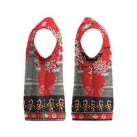 Indonesia Christmas Knitted V-Neck Vest with Santa Temple Snowflakes and Red Candy Cane Pattern - Wonder Print Shop