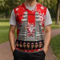 Indonesia Christmas Knitted V-Neck Vest with Santa Temple Snowflakes and Red Candy Cane Pattern - Wonder Print Shop
