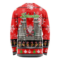 Indonesia Christmas Long Sleeve Shirt with Santa Temple Snowflakes and Red Candy Cane Pattern - Wonder Print Shop