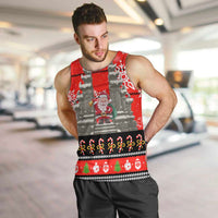 Indonesia Christmas Men Tank Top with Santa Temple Snowflakes and Red Candy Cane Pattern - Wonder Print Shop