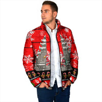 Indonesia Christmas Padded Jacket with Santa Temple Snowflakes and Red Candy Cane Pattern - Wonder Print Shop