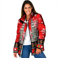 Indonesia Christmas Padded Jacket with Santa Temple Snowflakes and Red Candy Cane Pattern - Wonder Print Shop