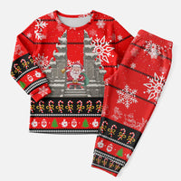 Indonesia Christmas Pajama Set with Santa Temple Snowflakes and Red Candy Cane Pattern - Wonder Print Shop