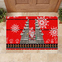 Indonesia Christmas Rubber Doormat with Santa Temple Snowflakes and Red Candy Cane Pattern - Wonder Print Shop