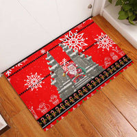 Indonesia Christmas Rubber Doormat with Santa Temple Snowflakes and Red Candy Cane Pattern - Wonder Print Shop