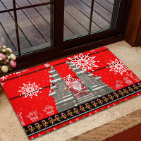 Indonesia Christmas Rubber Doormat with Santa Temple Snowflakes and Red Candy Cane Pattern - Wonder Print Shop
