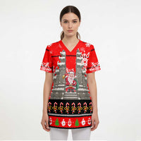Indonesia Christmas Scrub Top with Santa Temple Snowflakes and Red Candy Cane Pattern - Wonder Print Shop