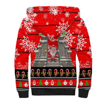 Indonesia Christmas Sherpa Hoodie with Santa Temple Snowflakes and Red Candy Cane Pattern - Wonder Print Shop