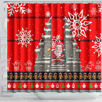 Indonesia Christmas Shower Curtain with Santa Temple Snowflakes and Red Candy Cane Pattern - Wonder Print Shop
