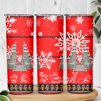 Indonesia Christmas Skinny Tumbler with Santa Temple Snowflakes and Red Candy Cane Pattern - Wonder Print Shop