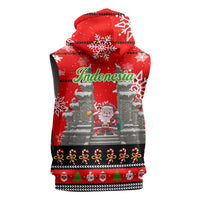 Indonesia Christmas Sleeveless Hoodie with Santa Temple Snowflakes and Red Candy Cane Pattern - Wonder Print Shop