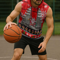 Indonesia Christmas Sleeveless Hoodie with Santa Temple Snowflakes and Red Candy Cane Pattern - Wonder Print Shop