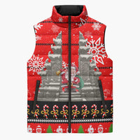 Indonesia Christmas Sleeveless Puffer Jacket with Santa Temple Snowflakes and Red Candy Cane Pattern - Wonder Print Shop