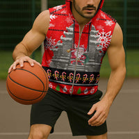 Indonesia Christmas Sleeveless Zip Hoodie with Santa Temple Snowflakes and Red Candy Cane Pattern - Wonder Print Shop