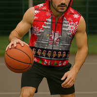 Indonesia Christmas Sleeveless Zip Hoodie with Santa Temple Snowflakes and Red Candy Cane Pattern - Wonder Print Shop