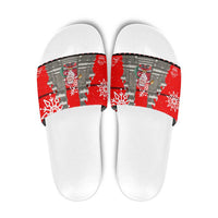 Indonesia Christmas Slide Sandals with Santa Temple Snowflakes and Red Candy Cane Pattern - Wonder Print Shop