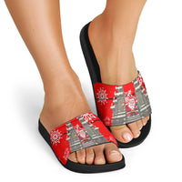 Indonesia Christmas Slide Sandals with Santa Temple Snowflakes and Red Candy Cane Pattern - Wonder Print Shop
