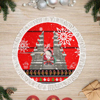 Indonesia Christmas Tree Skirt with Santa Temple Snowflakes and Red Candy Cane Pattern - Wonder Print Shop