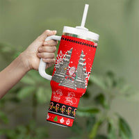 Indonesia Christmas Tumbler With Handle with Santa Temple Snowflakes and Red Candy Cane Pattern - Wonder Print Shop