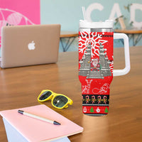 Indonesia Christmas Tumbler With Handle with Santa Temple Snowflakes and Red Candy Cane Pattern - Wonder Print Shop