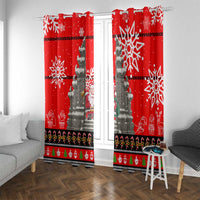 Indonesia Christmas Window Curtain with Santa Temple Snowflakes and Red Candy Cane Pattern - Wonder Print Shop