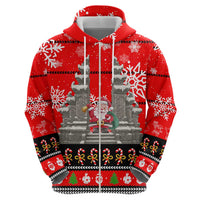 Indonesia Christmas Zip Hoodie with Santa Temple Snowflakes and Red Candy Cane Pattern - Wonder Print Shop