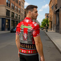 Indonesia Christmas Zipper Polo Shirt with Santa Temple Snowflakes and Red Candy Cane Pattern - Wonder Print Shop