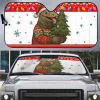 Indonesia Christmas Auto Sun Shade with Komodo Dragon Santa Hat Christmas Tree and Red White Holiday - Wonder Print Shop