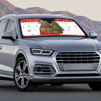 Indonesia Christmas Auto Sun Shade with Komodo Dragon Santa Hat Christmas Tree and Red White Holiday - Wonder Print Shop