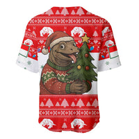 Indonesia Christmas Baseball Jersey with Komodo Dragon Santa Hat Christmas Tree and Red White Holiday - Wonder Print Shop