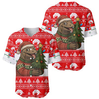 Indonesia Christmas Baseball Jersey with Komodo Dragon Santa Hat Christmas Tree and Red White Holiday - Wonder Print Shop