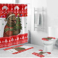 Indonesia Christmas Bathroom Set with Komodo Dragon Santa Hat Christmas Tree and Red White Holiday - Wonder Print Shop