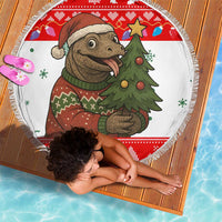 Indonesia Christmas Beach Blanket with Komodo Dragon Santa Hat Christmas Tree and Red White Holiday - Wonder Print Shop