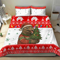 Indonesia Christmas Bedding Set with Komodo Dragon Santa Hat Christmas Tree and Red White Holiday - Wonder Print Shop