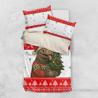 Indonesia Christmas Bedding Set with Komodo Dragon Santa Hat Christmas Tree and Red White Holiday - Wonder Print Shop