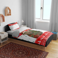 Indonesia Christmas Bedding Set with Komodo Dragon Santa Hat Christmas Tree and Red White Holiday - Wonder Print Shop