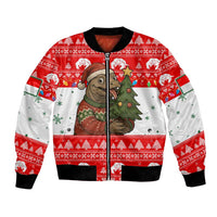 Indonesia Christmas Bomber Jacket with Komodo Dragon Santa Hat Christmas Tree and Red White Holiday - Wonder Print Shop