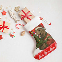Indonesia Christmas Stocking with Komodo Dragon Santa Hat Christmas Tree and Red White Holiday - Wonder Print Shop