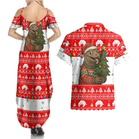 Indonesia Christmas Couples Matching Summer Maxi Dress and Hawaiian Shirt with Komodo Dragon Santa Hat Christmas Tree and Red White Holiday - Wonder Print Shop