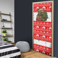 Indonesia Christmas Door Cover with Komodo Dragon Santa Hat Christmas Tree and Red White Holiday - Wonder Print Shop