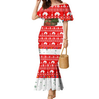 Indonesia Christmas Family Matching Mermaid Dress and Hawaiian Shirt with Komodo Dragon Santa Hat Christmas Tree and Red White Holiday - Wonder Print Shop