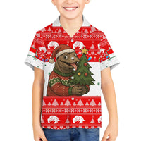 Indonesia Christmas Family Matching Off The Shoulder Long Sleeve Dress and Hawaiian Shirt with Komodo Dragon Santa Hat Christmas Tree and Red White Holiday - Wonder Print Shop