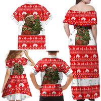 Indonesia Christmas Family Matching Off Shoulder Maxi Dress and Hawaiian Shirt with Komodo Dragon Santa Hat Christmas Tree and Red White Holiday - Wonder Print Shop