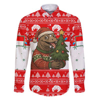 Indonesia Christmas Family Matching Off Shoulder Short Dress and Hawaiian Shirt with Komodo Dragon Santa Hat Christmas Tree and Red White Holiday - Wonder Print Shop