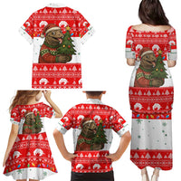 Indonesia Christmas Family Matching Puletasi and Hawaiian Shirt with Komodo Dragon Santa Hat Christmas Tree and Red White Holiday - Wonder Print Shop