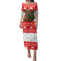 Indonesia Christmas Family Matching Puletasi and Hawaiian Shirt with Komodo Dragon Santa Hat Christmas Tree and Red White Holiday - Wonder Print Shop