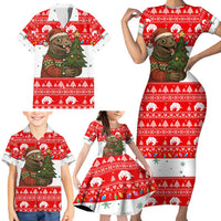 Indonesia Christmas Family Matching Short Sleeve Bodycon Dress and Hawaiian Shirt with Komodo Dragon Santa Hat Christmas Tree and Red White Holiday - Wonder Print Shop