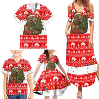 Indonesia Christmas Family Matching Summer Maxi Dress and Hawaiian Shirt with Komodo Dragon Santa Hat Christmas Tree and Red White Holiday - Wonder Print Shop